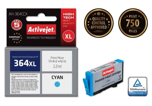 Activejet AH-364CCX, Korkea (XL) värintuotto, Syaani, Väripohjainen muste, 12 ml, 1 kpl, Kertapakkaus