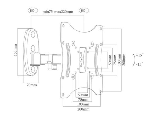 BLOW 76-863#, 106,7 cm (42"), 200 x 200 mm, -5 - 15°, 180°, Stål, Sort
