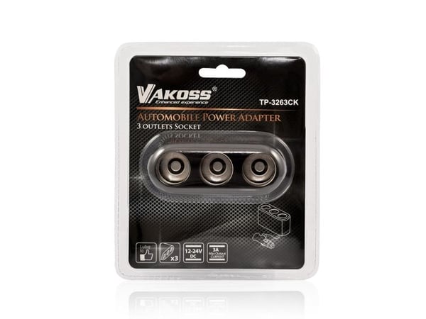 VAKOSS - Bilstrømadapter - 3 A - 3 utgangskontakter (automobile cigarette lighter)
