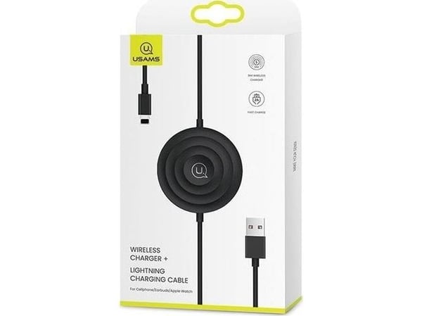 USAMS trådløs lader US-CC096 10W med Lightning-kabel, sort (CC96WH01)