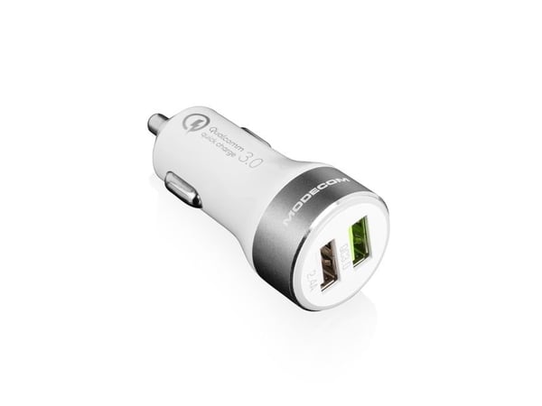 MODECOM MC-QCU2-07 - Bilstrømadapter - 3 A - QC 3.0 - 2 utgangskontakter (2 x USB) - hvit