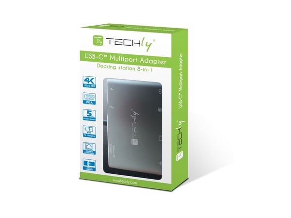 Techly IADAP USB31-DOCK3, USB Type-C, HDMI, RJ-45, USB 3.2 Gen 1 (3.1 Gen 1), VGA, Grå, Hankjønn, Hunkjønn, Windows 11