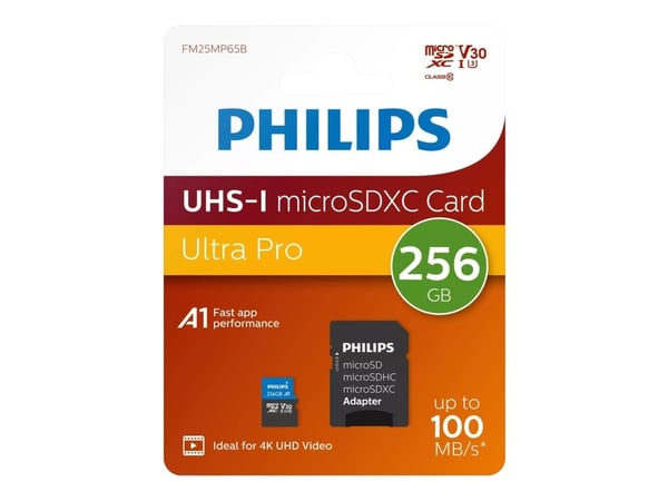 Philips Ultra Pro FM25MP65B - Flashminnekort (SD-adapter inkludert) - 256 GB - A1 / Video Class V30 / UHS-I U3 / Class10 - microSDXC