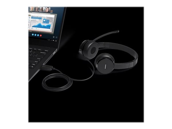 Lenovo 100 - Hodesett - on-ear - kablet - USB - svart