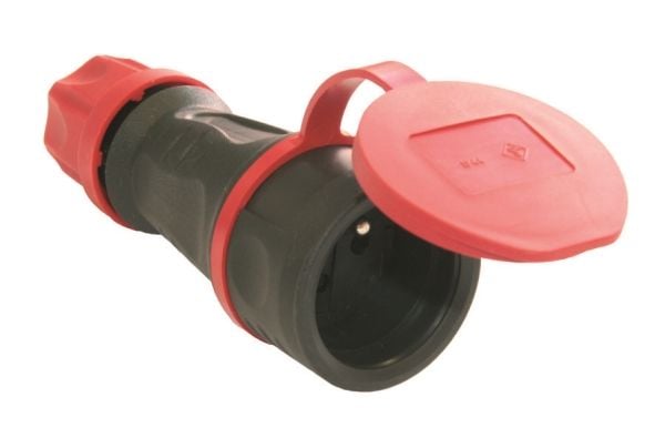 PCE Yksivaiheinen kannettava pistorasia Top Taurus 10/16A 2 P+Z 230V tappi + kumitulppa IP44 24611-S