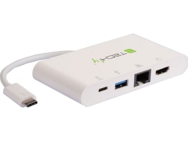 Techly IADAP USB31-DOCK1, USB 3.2 Gen 1 (3.1 Gen 1) Type-C, Hvit, HDMI, RJ-45, USB 3.2 Gen 1 (3.1 Gen 1) Type-A, USB 3.2 Gen 1 (3.1 Gen 1) Type-C, ...