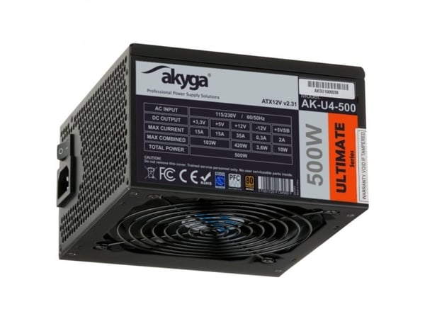 Akyga AK-U4-500 - Ultimate Series - strømforsyning (intern) - ATX12V 2.31 - 80 PLUS Bronze - AC 230 V - 500 watt - aktiv PFC - svart