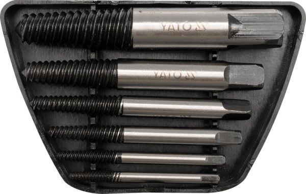 Yato YT-0590, Skrueuttrekkersett, - Ø3-6mm x 52mm - Ø6-8mm x 58mm - Ø8-11mm x 66mm - Ø11-14mm x 75mm - Ø14-18mm x 80mm -..., Boks, 6 stykker