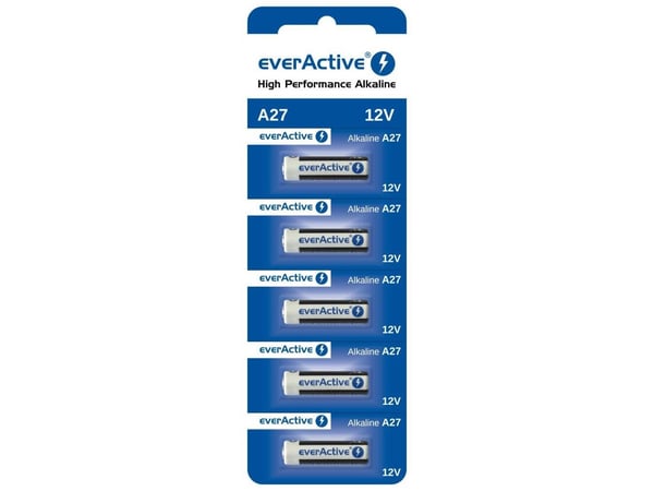 Everactive 27A5BL, Ladattava akku, Alkali, 12 V, 5 kpl, Cd (kadmium), Hg (elohopea), Pb (lyijy), Sininen, Valkoinen