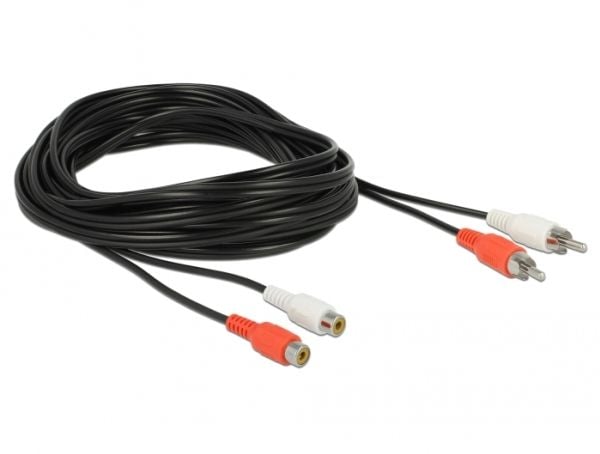 Delock - Lydforlengelseskabel - RCA hann til RCA hunn - 5 m - svart