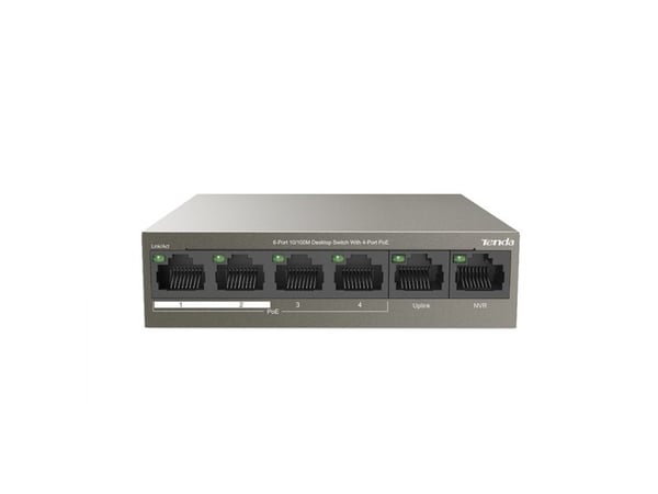 Tenda TEF1106P-4-63W - Switch - ikke-styrt - 4 x 10/100 (PoE+) + 2 x 10/100 (opplink) - stasjonær - PoE+ (63 W)