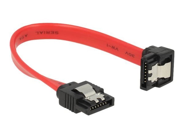 Delock - SATA-kabel - Serial ATA 150/300/600 - SATA (hann) til SATA (hann) - 10 cm - låst, 90° kontakt - rød