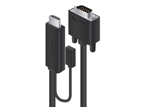 ALOGIC SmartConnect -sarja - Videokaapeli - HDMI, Micro-USB Type B (vain virta) HD-15 (VGA) -uros - 2 m - musta - USB-virtalähde, 1080p-tuki