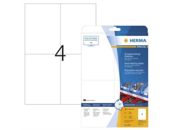 HERMA 4583, Hvit, Selvklebende skriveretikett, A4, Laser, firkant, -30 - 80 °C