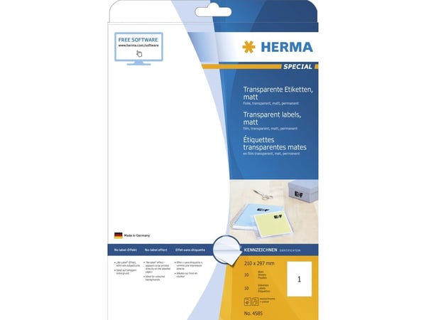 HERMA A4, Läpinäkyvä, Suorakulmio, Kiinteä, A4, Universaali, Polyesteri