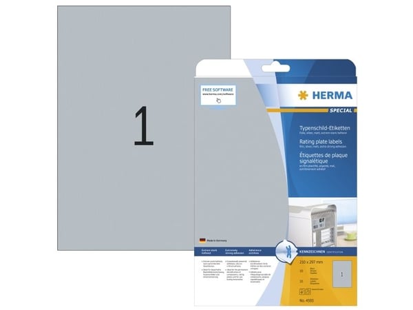 Herma HERMA Typenschildetiketten A4 silb. 210x297 mm Film 10 St.