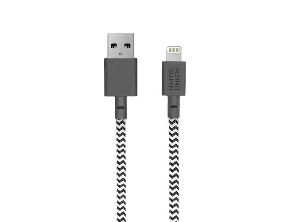 Native Union BELT-KV-L-ZEB-2, 1,2 m, Lightning, USB A, Hankjønn, Hankjønn, Sort, Hvit
