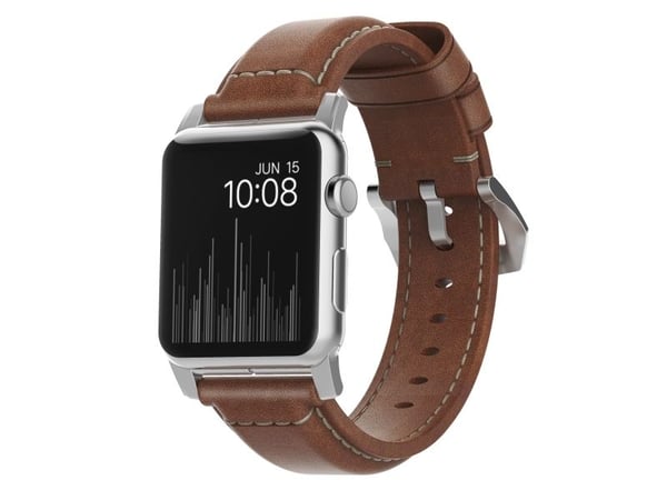 NOMAD Traditional Band - nahkaranneke Apple Watch 46mm/49mm, Horween-nahka (ruskea, hopea hardware)