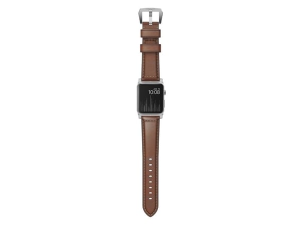 NOMAD Traditional Band - lærrem for Apple Watch 46mm/49mm, Horween-lær (rustikk brun, sølvfarget maskinvare)