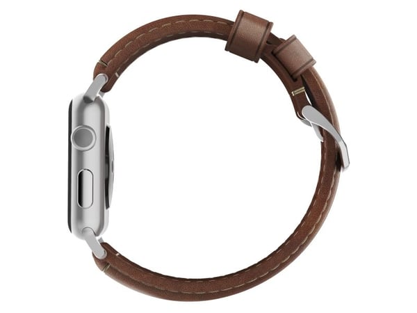 NOMAD Traditional Band - lærrem for Apple Watch 46mm/49mm, Horween-lær (rustikk brun, sølvfarget maskinvare)