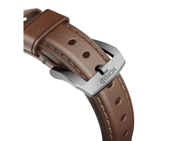 NOMAD Traditional Band - lærrem for Apple Watch 46mm/49mm, Horween-lær (rustikk brun, sølvfarget maskinvare)