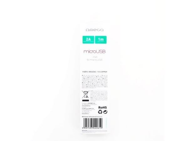 Omega OUFBB3MBOXS, 1 m, Micro-USB, USB, Sølv, Hvit