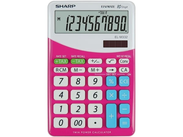 Sharp EL-M332, Desktop, Økonomi, 10 sifre, 1 linjer, Batteri/Solcelle, Rosa