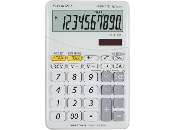 Sharp EL-M332, Desktop, Økonomi, 10 sifre, 1 linjer, Batteri/Solcelle, Hvit