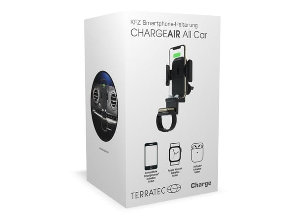 Terratec ChargeAir All Car, Mobiltelefon/smarttelefon, Smartklokke, Aktiv holder, Bil, Svart