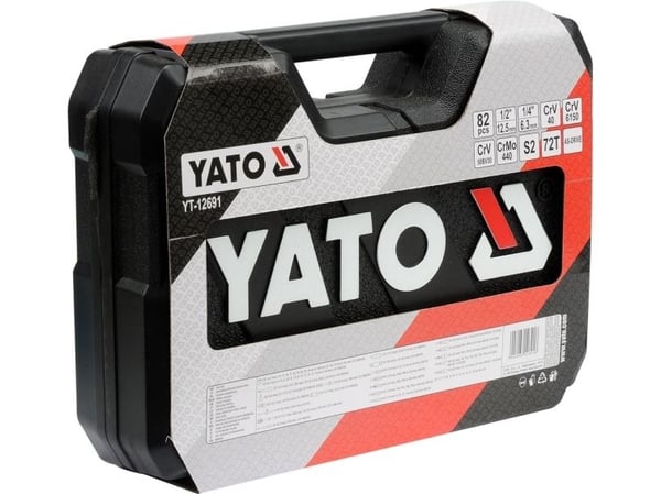 Yato YT-12691, Pipenøkkelsett, 82 stykker, Kromfarget, Kromvanadiumstål, 6,5 kg