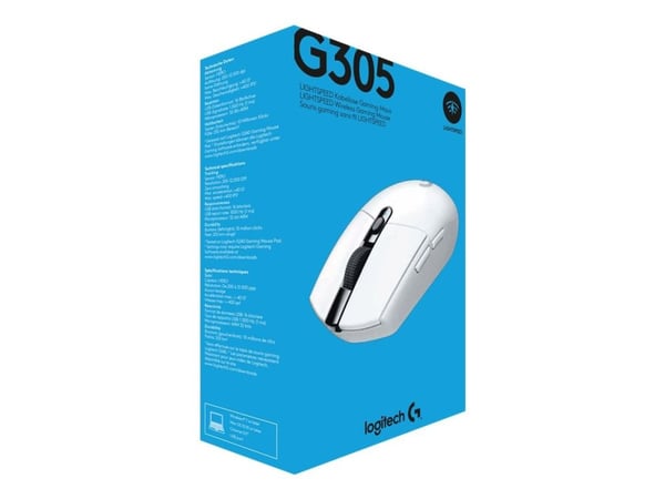 Logitech G G305 - Mus - optisk - 6 knapper - trådløs - 2.4 GHz - USB trådløs mottaker - hvit