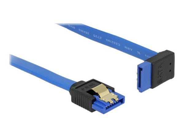 Delock - SATA-kabel - Serial ATA 150/300/600 - SATA(R) rett til SATA(R) vinklet opp - 1 m - hasp - blå Delock - SATA-kabel - Serial ATA 150/300/600 - SATA(R) rett til SATA(R) vinklet opp - 1 m - hasp - blå