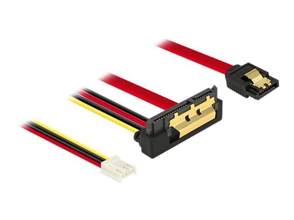 Delock - SATA-kabel - Serial ATA 150/300/600 - 4-pin mini-strømkontakt, SATA (R) rett til SATA-kombo (R) vinklet nedover - 30 cm