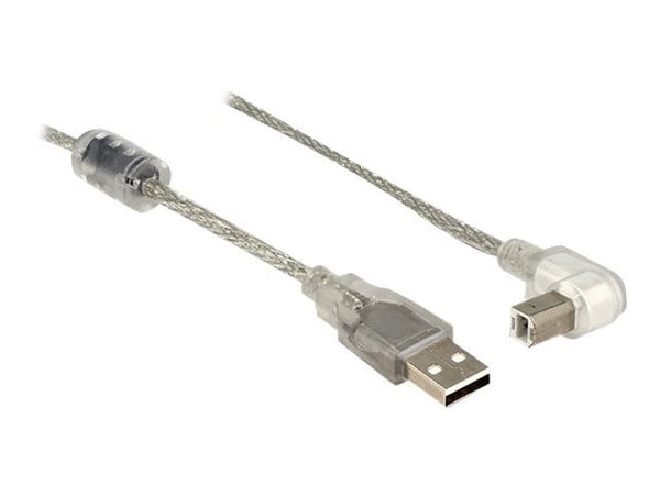 Delock - USB-kabel - USB (hann) til USB-type B (hann) - USB 2.0 - 3 m - 90° kontakt - gjennomsiktig