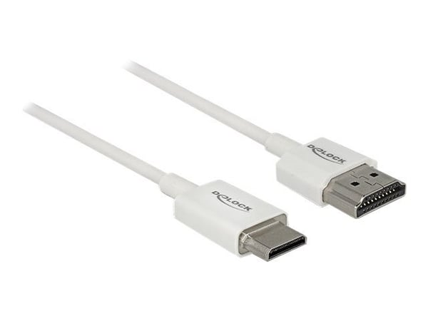 Delock High Speed HDMI with Ethernet - HDMI-kabel med Ethernet - HDMI hann til 19 pin mini HDMI Type C hann - 50 cm - trippel beskyttelse - hvit - ...