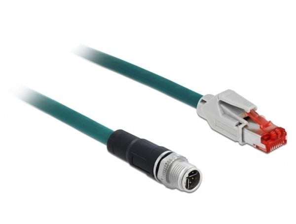 Delock - Verkkokaapeli - 8-nastainen M12-X (uros) RJ-45 (uros) - 1 m - SF/UTP - CAT 5e - vedensininen