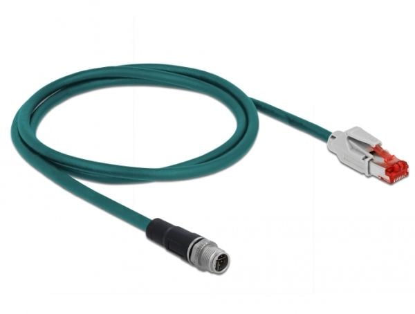 Delock - Verkkokaapeli - 8-nastainen M12-X (uros) RJ-45 (uros) - 1 m - SF/UTP - CAT 5e - vedensininen