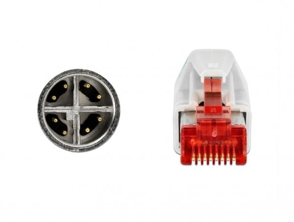 Delock - Verkkokaapeli - 8-nastainen M12-X (uros) RJ-45 (uros) - 1 m - SF/UTP - CAT 5e - vedensininen