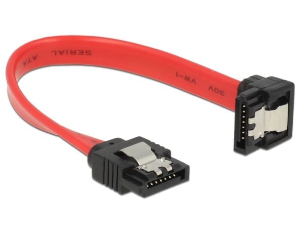 Delock - SATA-kabel - Serial ATA 150/300/600 - SATA (hann) til SATA (hann) - 10 cm - låst, 90° kontakt - rød