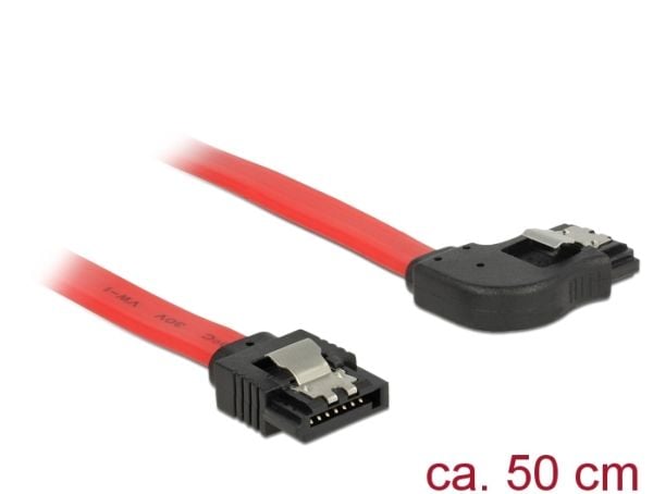 Delock - SATA-kabel - Serial ATA 150/300/600 - SATA (hunn) til SATA (hunn) - 50 cm - låst, rettvinklet kontakt - rød