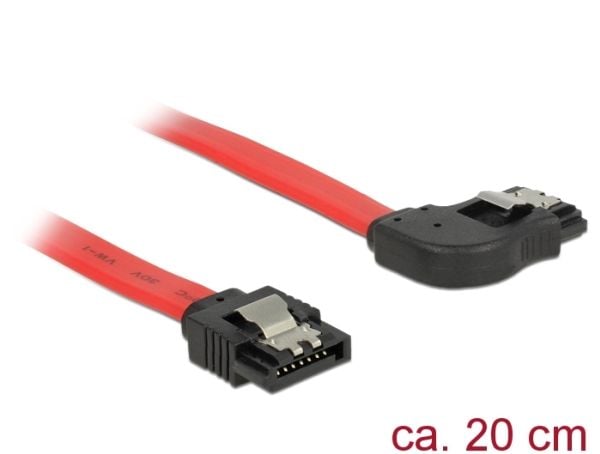 Delock - SATA-kabel - SATA (hann) til SATA (hann) - 20 cm - låst, rettvinklet kontakt - rød