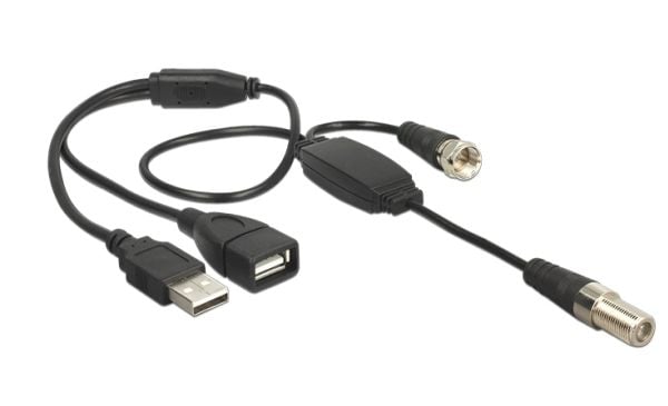 Delock - Antennekabel - F-stik han til F-stik, USB (kun strøm) - 35 cm - koaksial - sortti