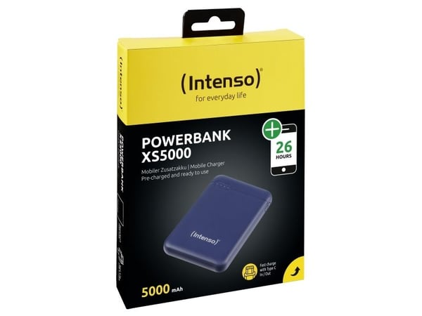 Intenso Powerbank XS5000 - Power bank - 5000 mAh - 2.1 A - 2 utdatakontakter (USB, USB-C) - på kabel: USB-C - blå