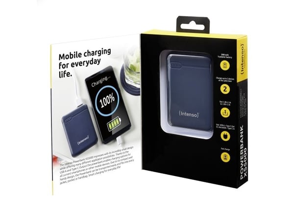 Intenso Powerbank XS5000 - Power bank - 5000 mAh - 2.1 A - 2 utdatakontakter (USB, USB-C) - på kabel: USB-C - blå