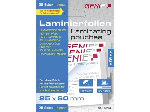 GENIE Laminiertaschen 25 in Visitenkartenformat - Folien