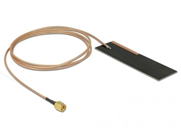 Delock LPWAN Antenne SMA plugg 1 - 2 dBi RG-178 1 m PCB intern selvklebende - Antenne - Smart Home - 1 - 2 dBi - selvklebende montering - svart