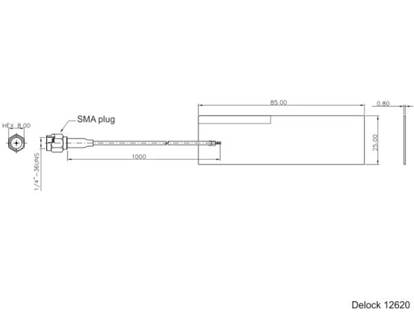 Delock LPWAN Antenne SMA plugg 1 - 2 dBi RG-178 1 m PCB intern selvklebende - Antenne - Smart Home - 1 - 2 dBi - selvklebende montering - svart