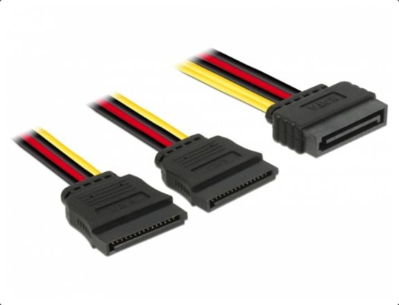 Delock - Strømsplitter - SATA-strøm (hann) rett til SATA-strøm (hunn) rett - 15 cm - svart, gul, rød
