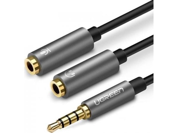 Ugreen 30619, 3.5mm, Hankjønn, 2 x 3.5mm, Hunkjønn, 0,2 m, Sort, Grå