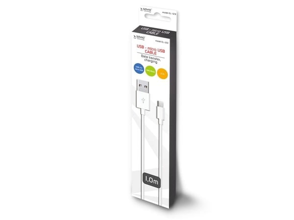SAVIO CL-123 - USB-kabel - mikro-USB typ B (hane) till USB (hane) - USB 2.0 - 2.1 A - 1 m - vit